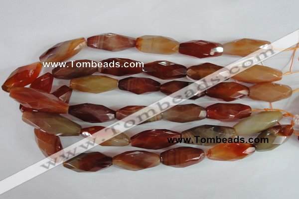 CAG1670 15.5 inches 14*30mm faceted rice red agate gemstone beads