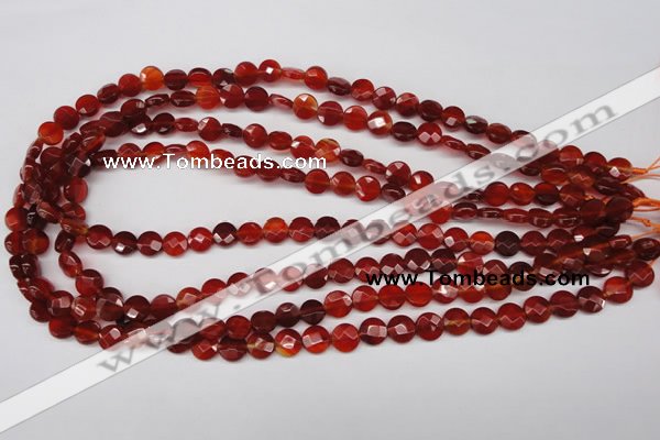 CAG1675 15.5 inches 8mm faceted coin red agate gemstone beads