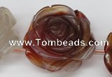 CAG1681 15.5 inches 30mm carved flower red agate gemstone beads