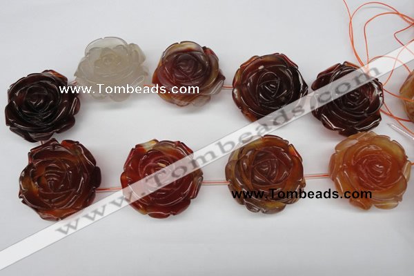 CAG1682 15.5 inches 38mm carved flower red agate gemstone beads