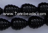 CAG1691 15.5 inches 15*20mm carved teardrop black agate beads