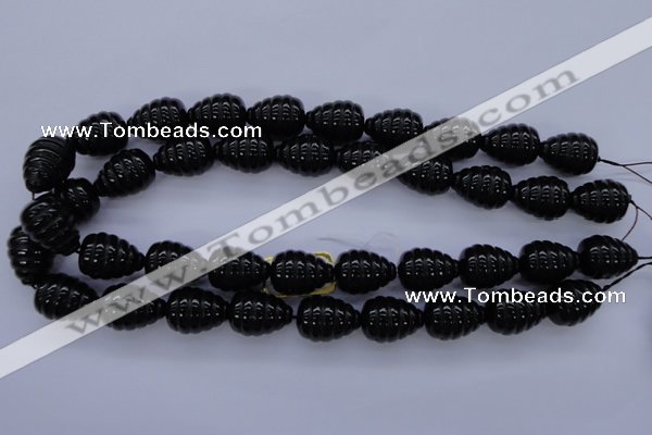 CAG1691 15.5 inches 15*20mm carved teardrop black agate beads