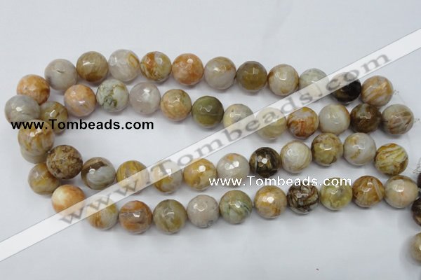 CAG1835 15.5 inches 16mm faceted round bamboo leaf agate beads