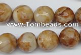 CAG1889 15.5 inches 14mm faceted round lemon crazy lace agate beads