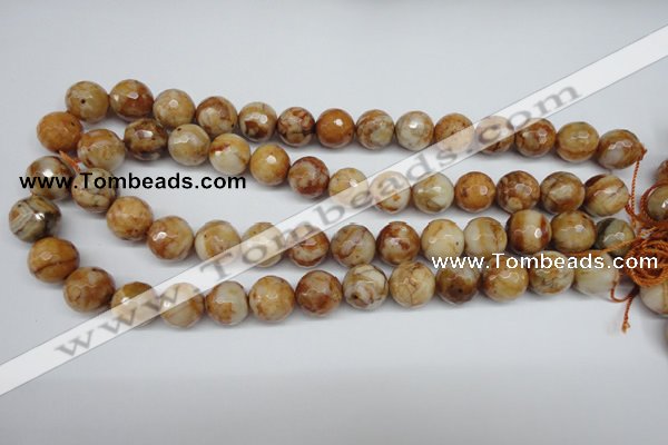 CAG1889 15.5 inches 14mm faceted round lemon crazy lace agate beads