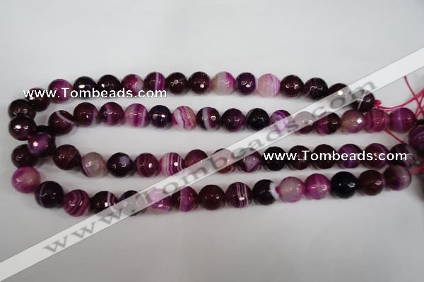 CAG2087 15.5 inches 10mm faceted round fuchsia line agate beads