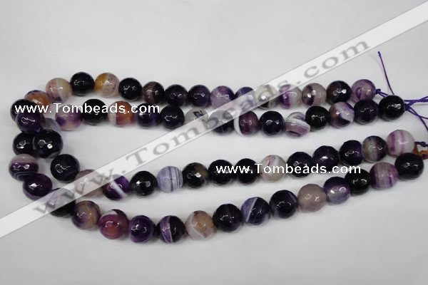 CAG2098 15.5 inches 14mm faceted round purple line agate beads