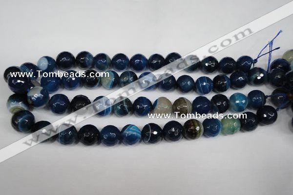 CAG2107 15.5 inches 14mm faceted round blue line agate beads