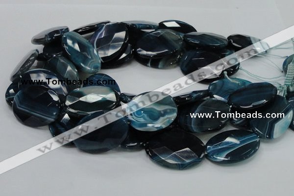 CAG224 15.5 inches 25*35mm faceted oval blue agate gemstone beads