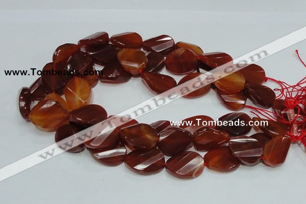 CAG229 15.5 inches 20*25mm faceted twisted oval red agate beads