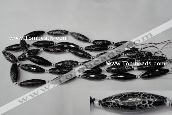 CAG2291 15.5 inches 10*30mm faceted rice fire crackle agate beads