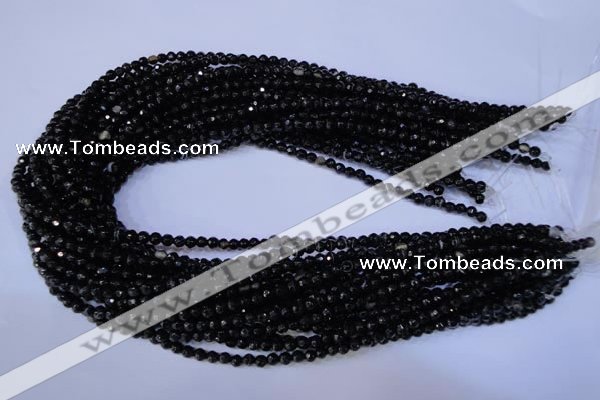 CAG2312 15.5 inches 4mm faceted round black line agate beads