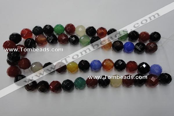CAG2355 15.5 inches 14mm faceted round multi colored agate beads