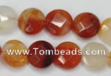 CAG2393 15.5 inches 14mm faceted coin red agate beads wholesale