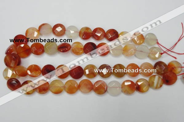 CAG2393 15.5 inches 14mm faceted coin red agate beads wholesale