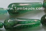 CAG253 15.5 inches 15*40mm teardrop green dragon veins agate beads