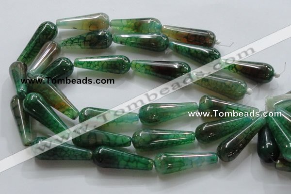 CAG253 15.5 inches 15*40mm teardrop green dragon veins agate beads