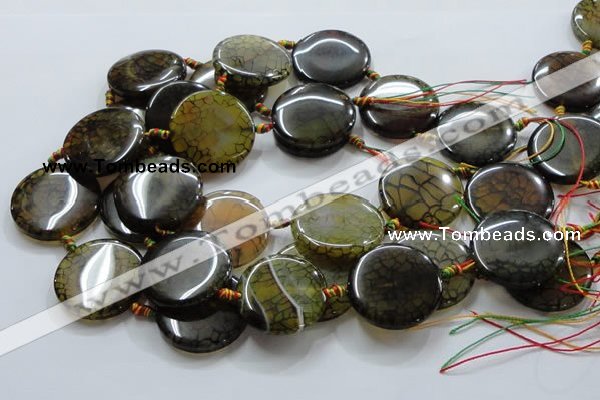 CAG256 15.5 inches 35mm coin dragon veins agate gemstone beads