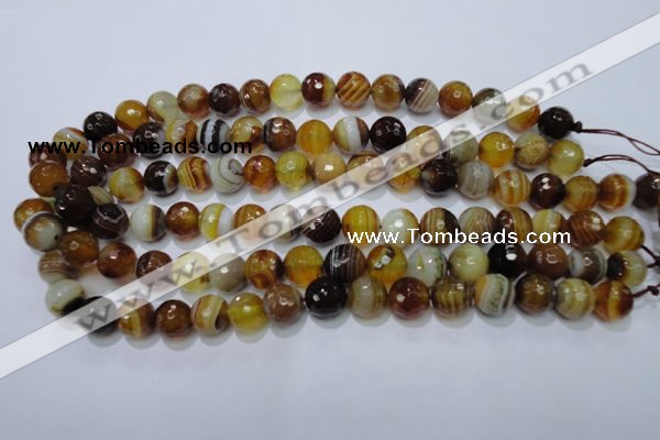 CAG2712 15.5 inches 8mm faceted round yellow line agate beads