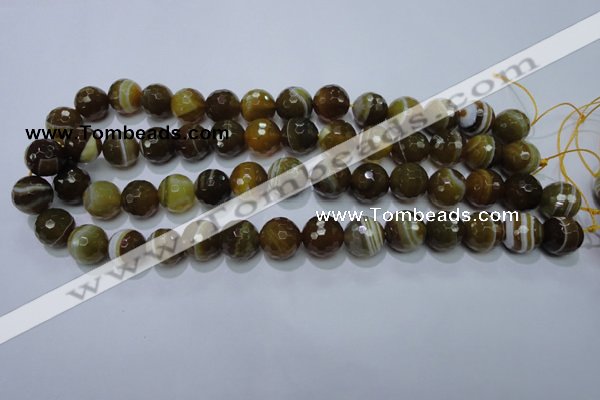 CAG2715 15.5 inches 14mm faceted round yellow line agate beads