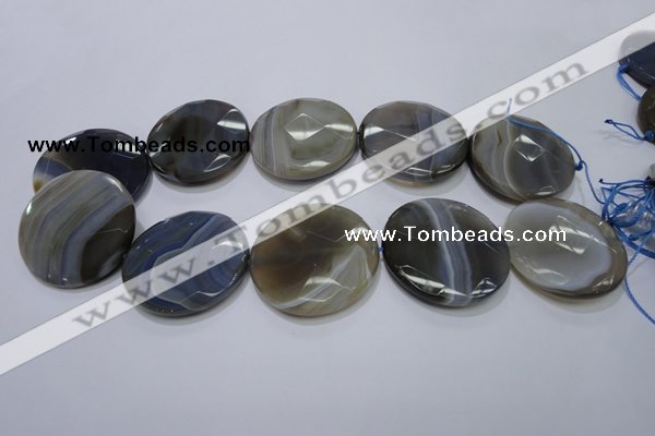 CAG2728 15.5 inches 40mm faceted coin grey line agate beads