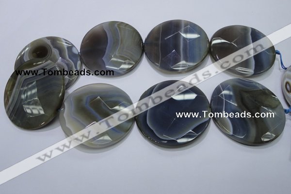 CAG2729 15.5 inches 50mm faceted coin grey line agate beads