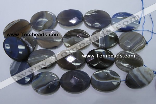 CAG2738 15.5 inches 30*40mm faceted oval grey line agate beads