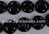 CAG2908 15.5 inches 14mm flat round black line agate beads