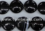 CAG2909 15.5 inches 16mm flat round black line agate beads