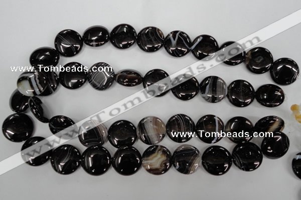 CAG2911 15.5 inches 20mm flat round black line agate beads