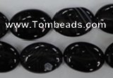 CAG2918 15.5 inches 13*18mm oval black line agate beads