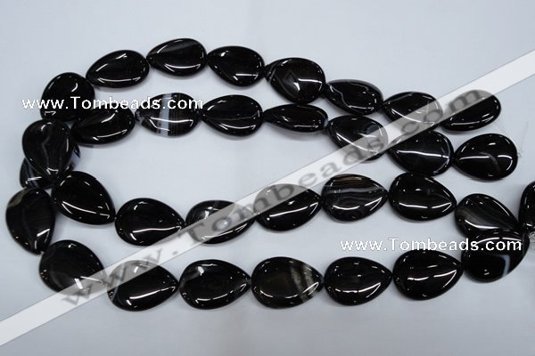 CAG2928 15.5 inches 18*25mm flat teardrop black line agate beads