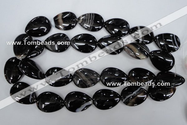 CAG2929 15.5 inches 22*30mm flat teardrop black line agate beads