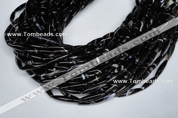 CAG2968 15.5 inches 5*25mm rice black line agate beads