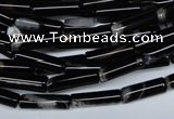 CAG2974 15.5 inches 4*14mm tube black line agate beads