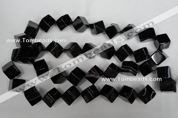 CAG2980 15.5 inches 14*14mm cube black line agate beads