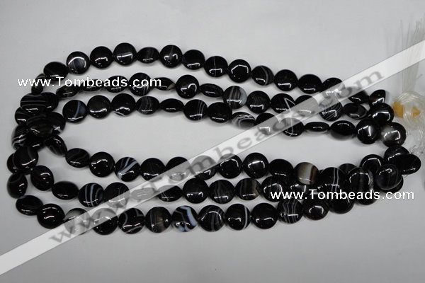 CAG2992 15.5 inches 12mm flat round black line agate beads