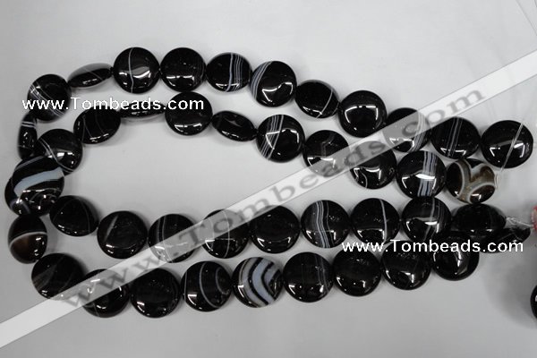 CAG2995 15.5 inches 18mm flat round black line agate beads