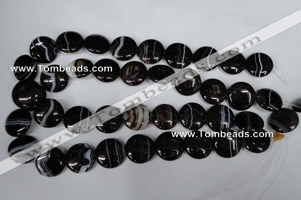 CAG2996 15.5 inches 20mm flat round black line agate beads