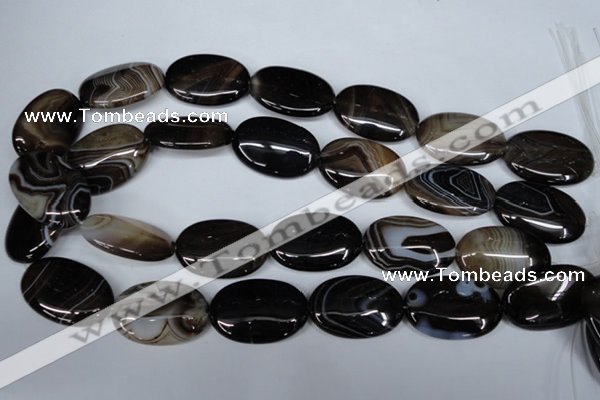 CAG3006 15.5 inches 20*30mm oval black line agate beads