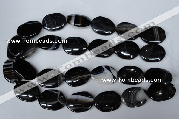 CAG3007 15.5 inches 22*30mm oval black line agate beads