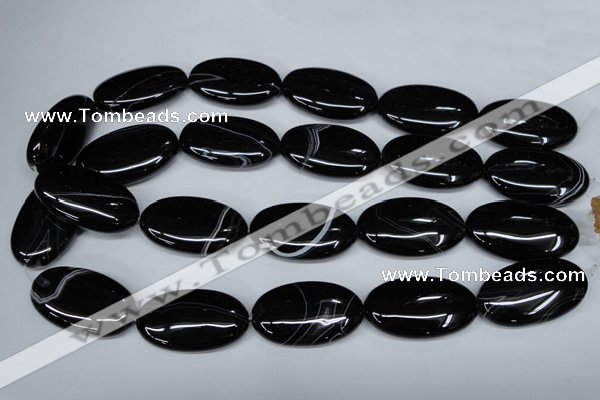 CAG3008 15.5 inches 20*35mm oval black line agate beads