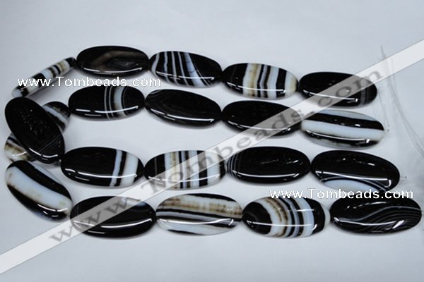 CAG3009 15.5 inches 20*40mm oval black line agate beads