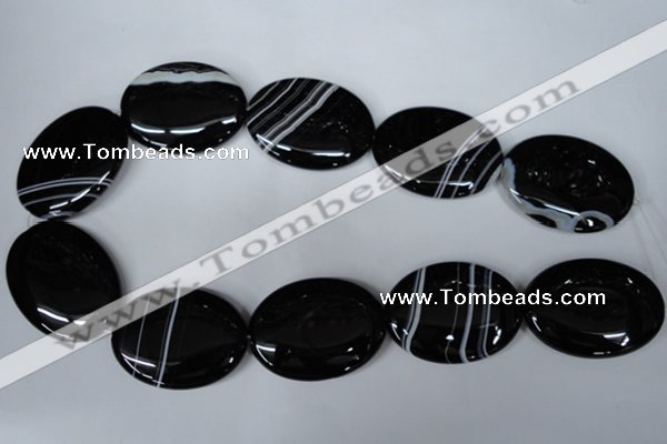 CAG3012 15.5 inches 30*40mm oval black line agate beads