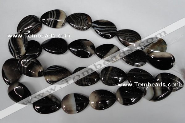 CAG3060 15.5 inches 22*30mm flat teardrop black line agate beads