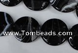 CAG3075 15.5 inches 18mm faceted coin black line agate beads