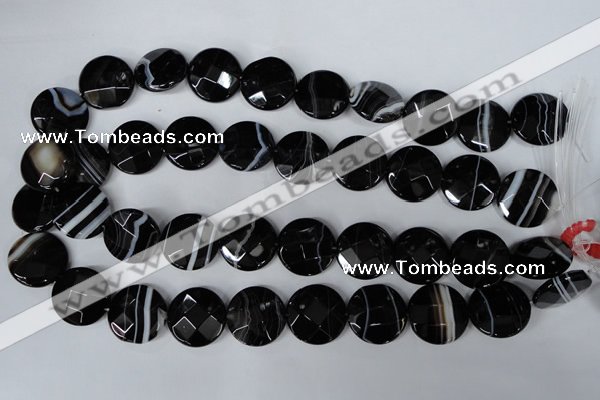 CAG3075 15.5 inches 18mm faceted coin black line agate beads