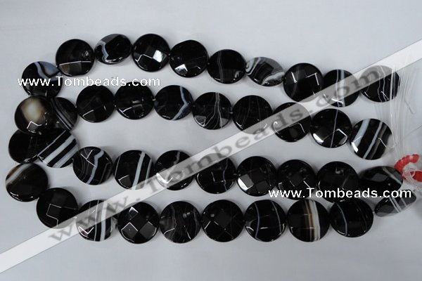 CAG3076 15.5 inches 20mm faceted coin black line agate beads