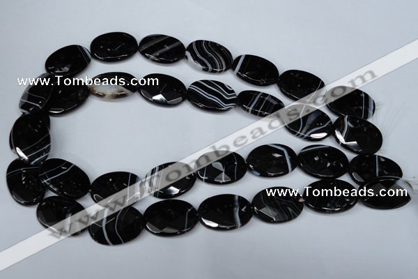 CAG3084 15.5 inches 18*25mm faceted oval black line agate beads