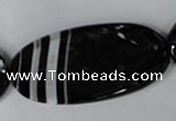 CAG3086 15.5 inches 25*50mm faceted oval black line agate beads